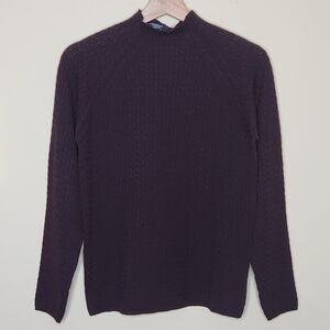 Burberry London Vintage  100% Merino Wool Cable Knit Mock Neck Sweater • Small